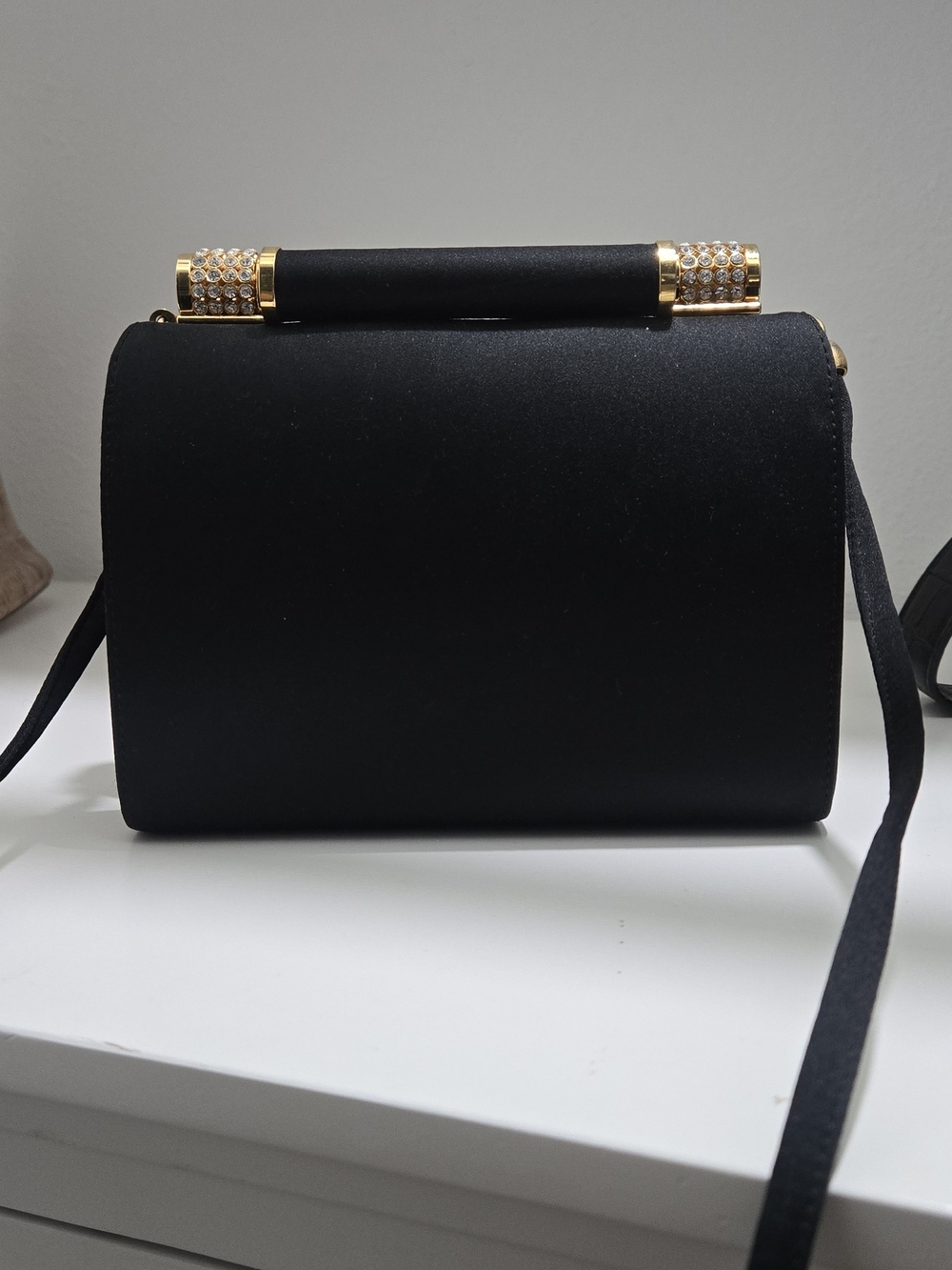 Rodo Black Mini Top-Handle Bag with Gold Crystal Accents